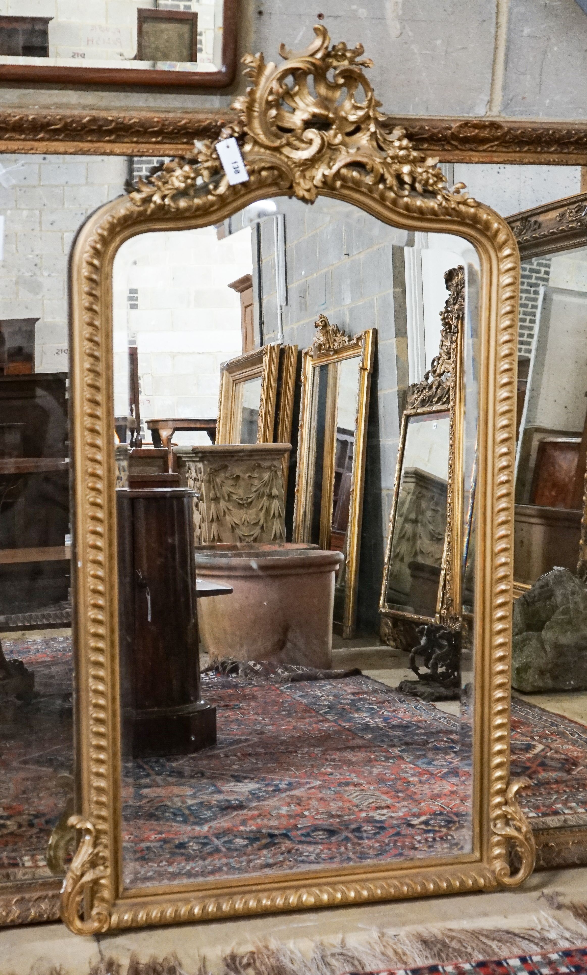 A Victorian giltwood and gesso pier glass with pierced C scroll pediment, width 78cm, height 152cm